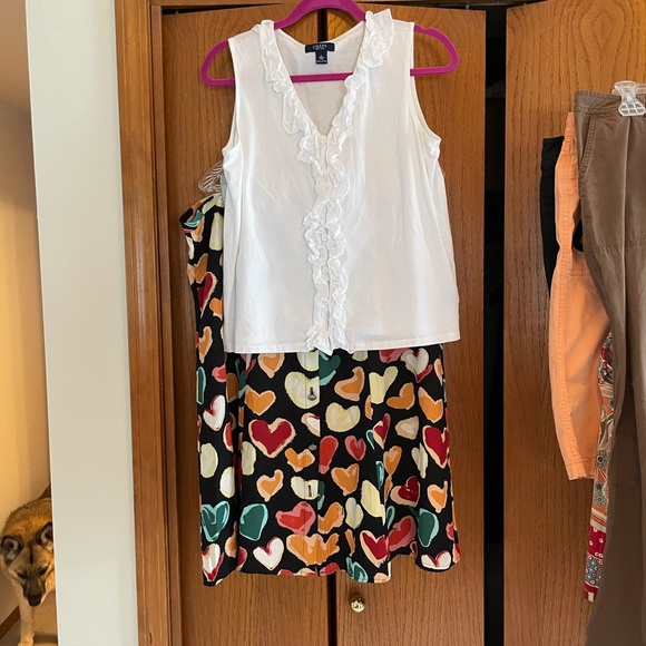 Full button front L skirt, colorful hearts print - Picture 3 of 5